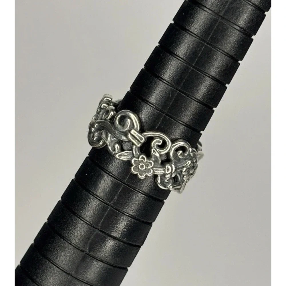 Sterling Silver 925 Floral Vine Filigree Band Ring Size 7 Wide 8mm